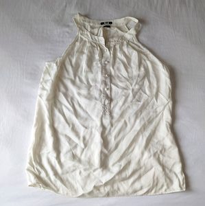 Theory 100% Silk Halter Top Half Button Down Creamy White Small Relaxed Fit